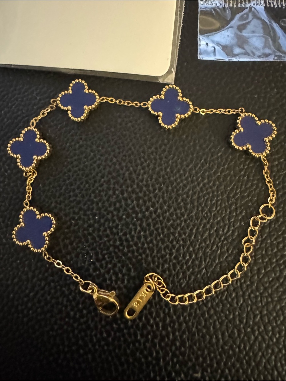 Dark Blue Clover 3 piece set Jewelry Necklace bracelet Clover Pendant earrings